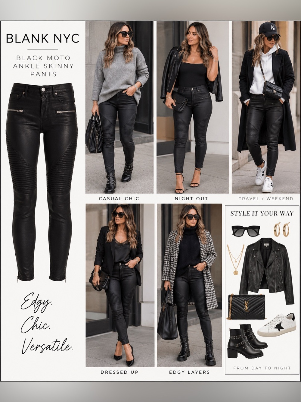 Blank NYC Black Moto Ankle Skinny Pants